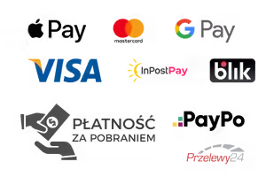 Akceptowane metody płatności: BLIK, Visa, Mastercard, Apple Pay, Google Pay, Przelewy24, PayPo, InPostPay i płatność za pobraniem