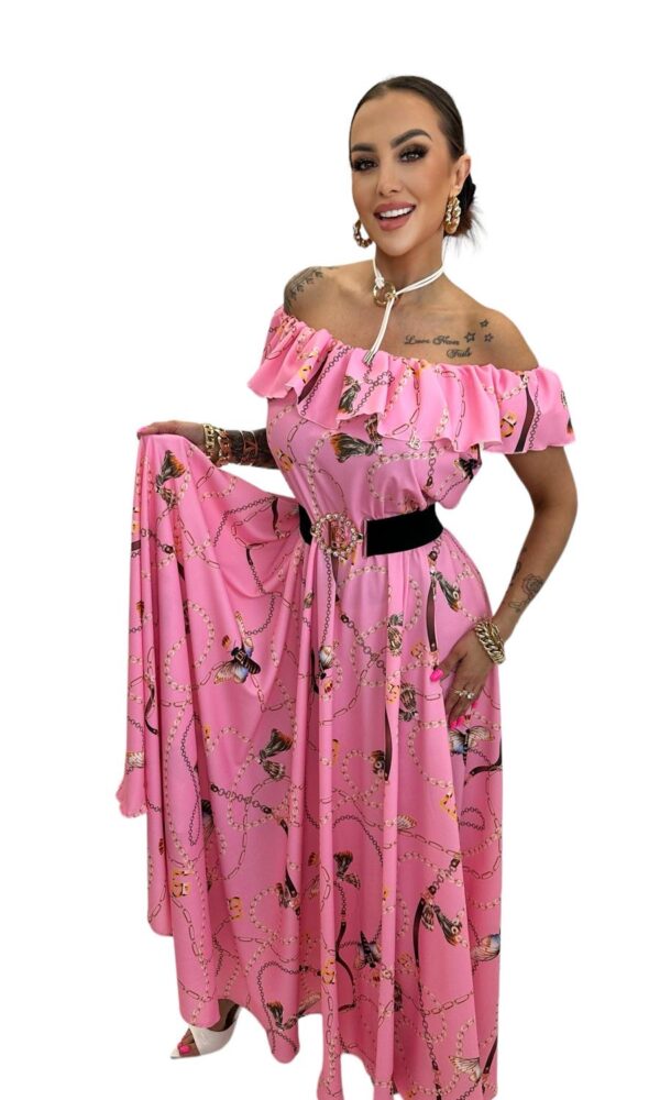 Sukienka Lola Bianka hiszpanka maxi LB różowa letnia długa sukienka