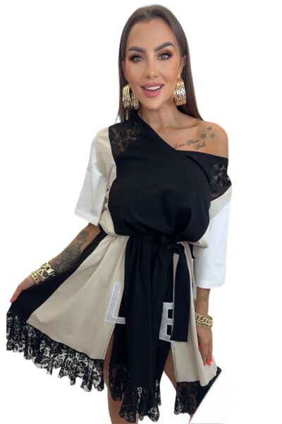 Sukienka Lola Bianka tunika oversize z paskiem