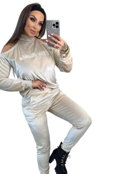 Dres Lola Bianka dres welurowy beżowy