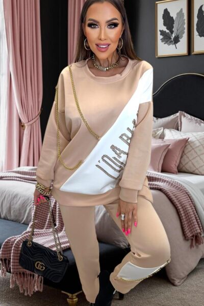 Dres Lola Bianka komplet beżowy bluza spodnie