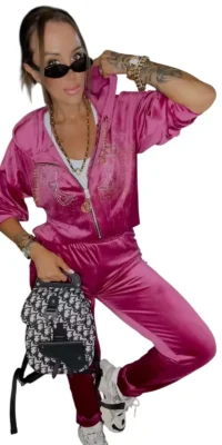 Dres LOLA BIANKA różowy welurowy