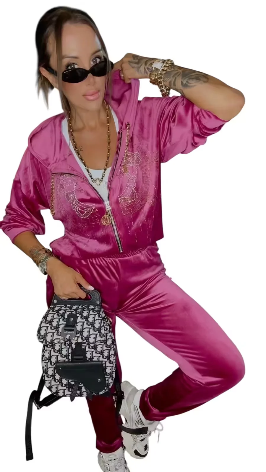 Dres LOLA BIANKA różowy welurowy