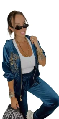 Dres Lola Bianka welurowy niebieski