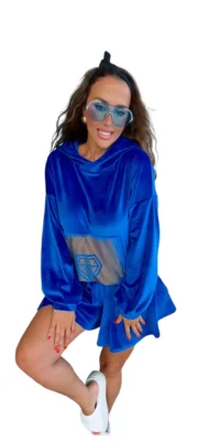 Dres Lola Bianka welurowy niebieski