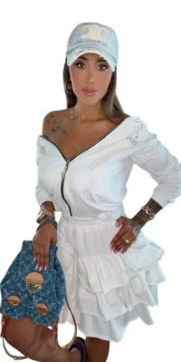 Komplet Lola Bianka biały bluza ze spódnicą