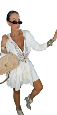 Sukienka Lola Bianka klasyczna ecri z paskiem