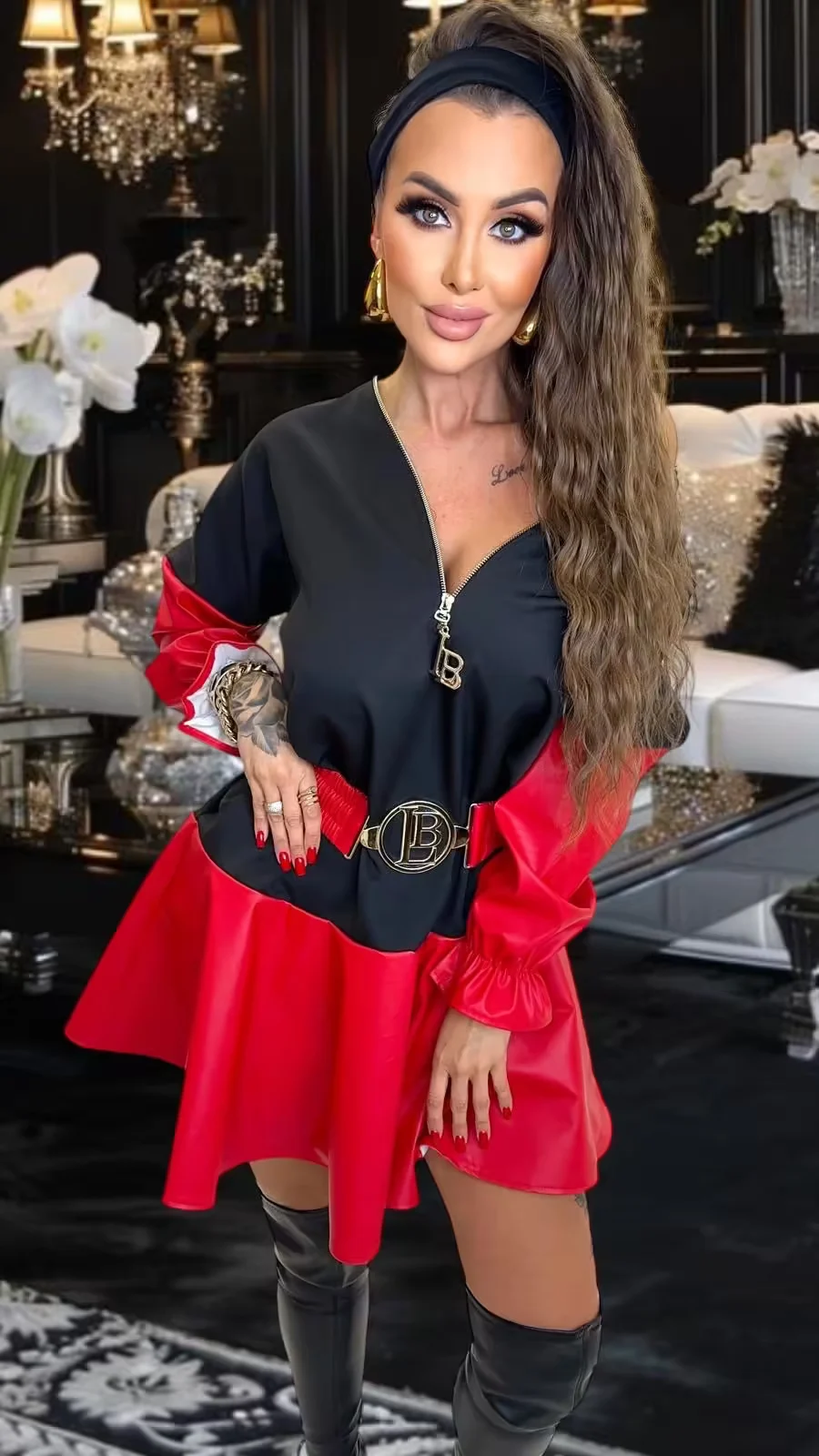 Sukienka Lola Bianka czerwona z ekoskórki - obrazek 5