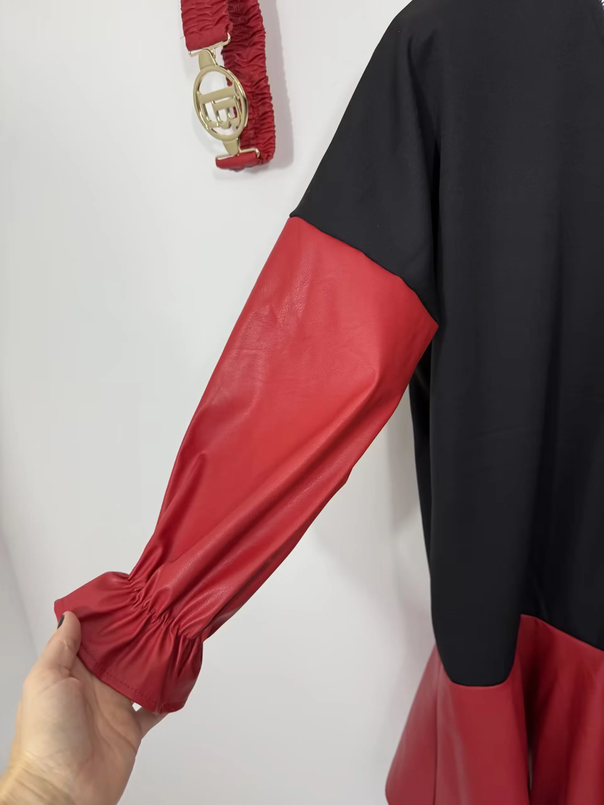 Sukienka Lola Bianka czerwona z ekoskórki - obrazek 7