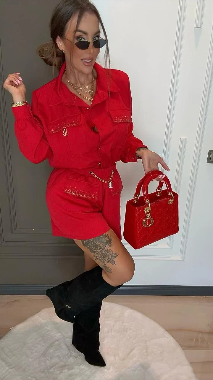 Komplet Lola Bianka czerwony koszula spodenki - obrazek 2