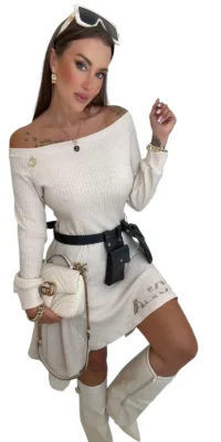 Sukienka Lola Bianka jasny beż z dzianiny