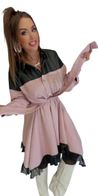 sukienka lola bianka ekoskorka puder roz