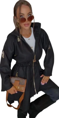 płaszcz lola bianka czarny klasyczny z kapturem