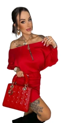 sukienka dzianinowa czerwona lola bianka