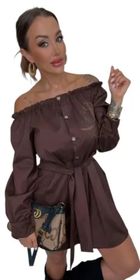 Sukienka Lola Bianka brązowa koszulowa z paskiem