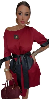 Sukienka Lola Bianka bordowa ekoskórą