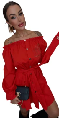 Sukienka czerwona lola bianka koszulowa z paskiem