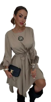 sukienka lola bianka beżowa elegancka z paskiem