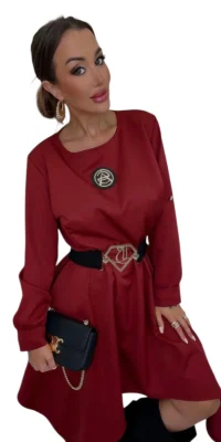 sukienka lola bianka bordowa elegancka z paskiem