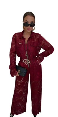 kombinezon lola bianka bordowy z koronki