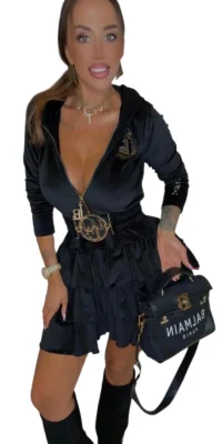 sukienka welurowa czarna lola bianka