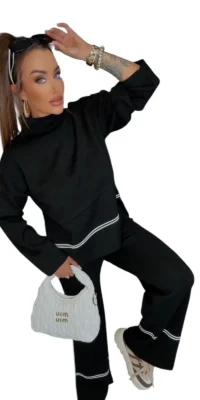 dres lola bianka czarny komplet dzianinowy