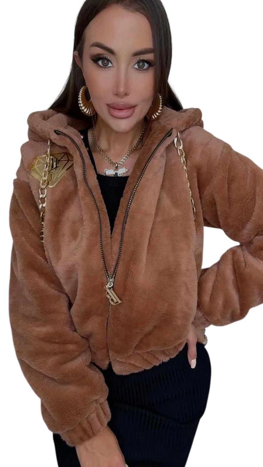 kurtka lola bianka bomberna brązowa futerko