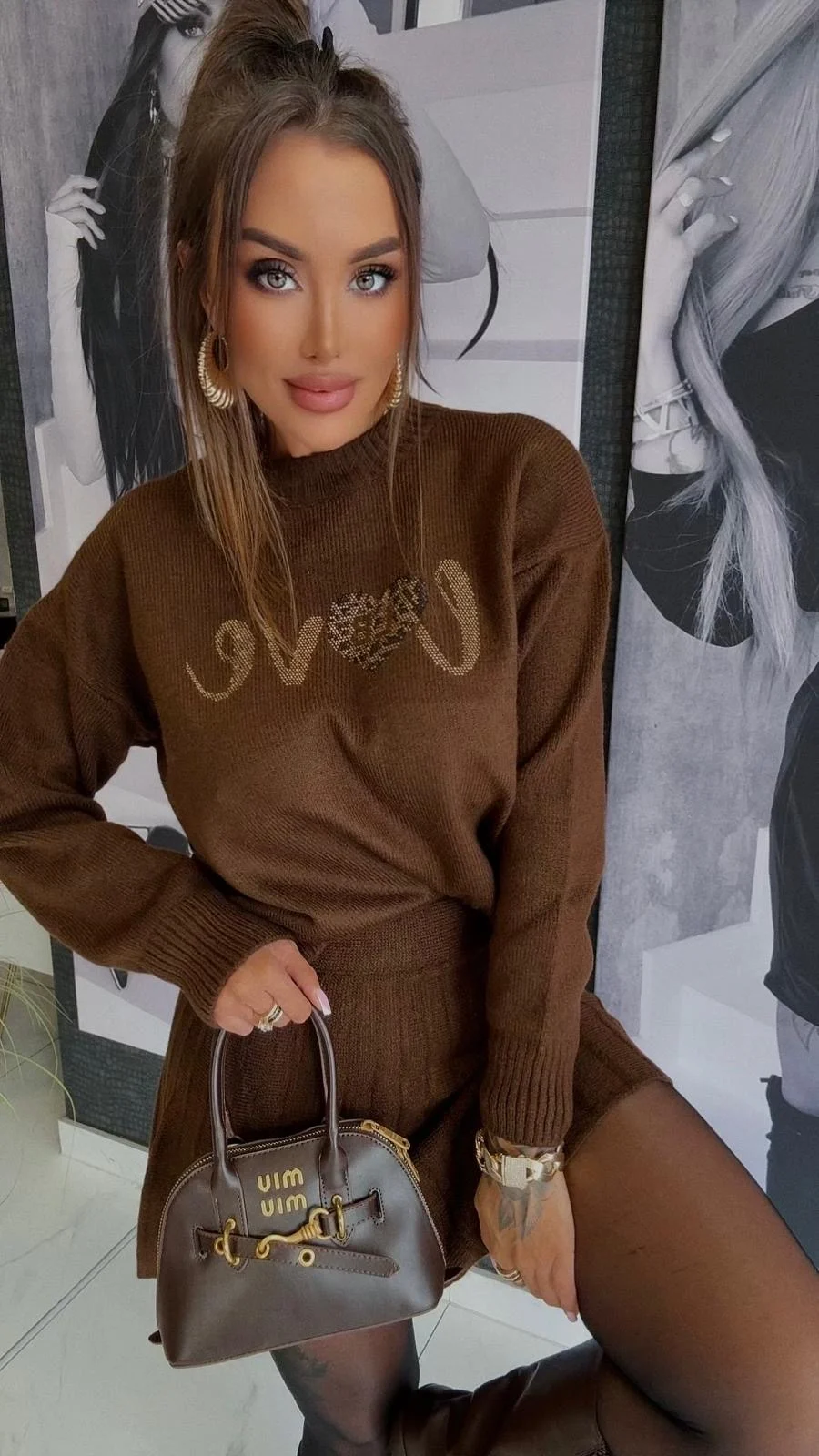 Komplet Lola Bianka dzianinowy brązowy - obrazek 4