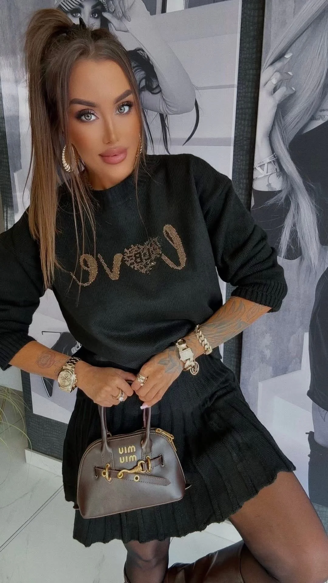 Komplet Lola Bianka czarny dzianinowy - obrazek 3