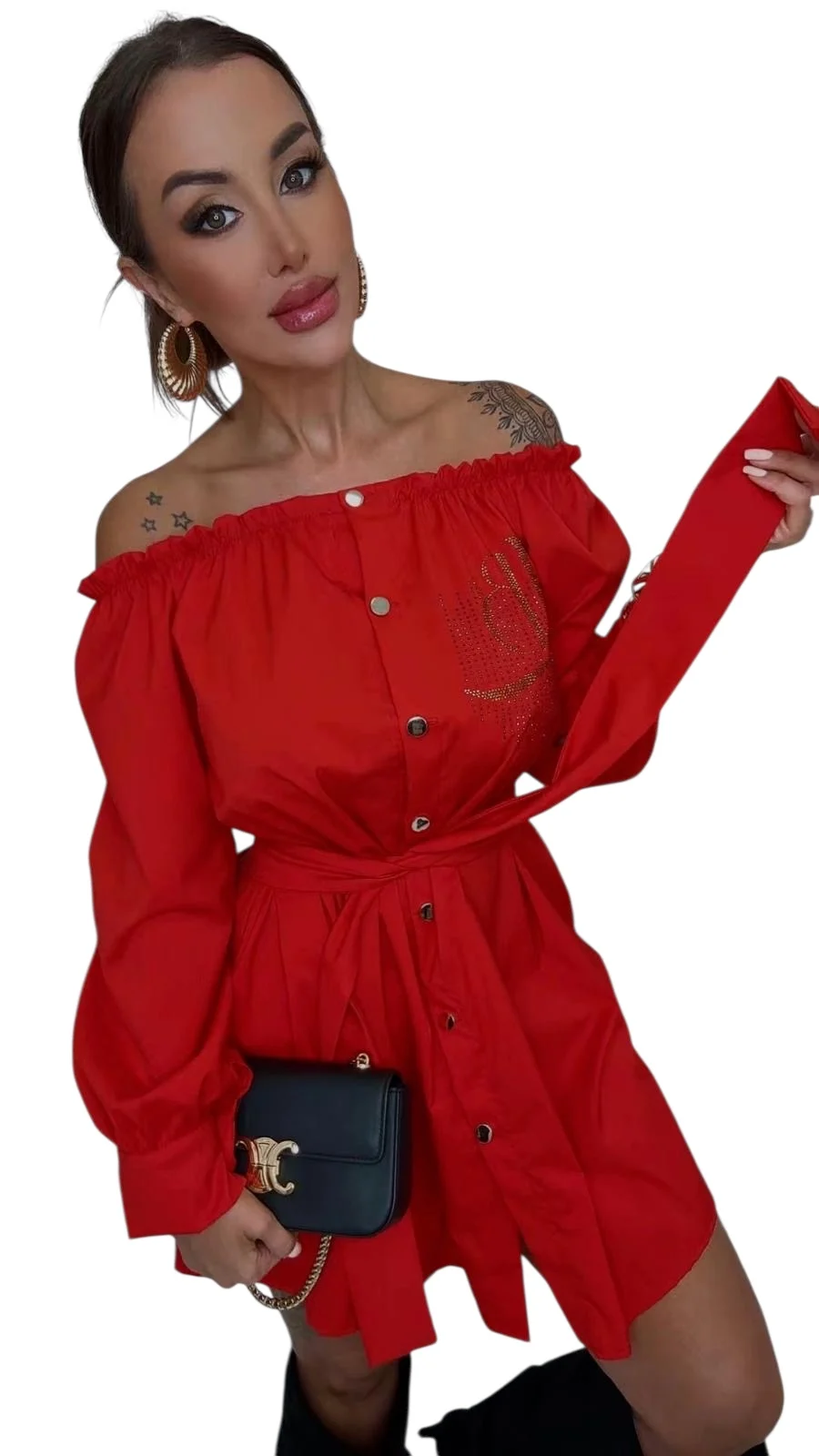 Sukienka czerwona lola bianka koszulowa z paskiem