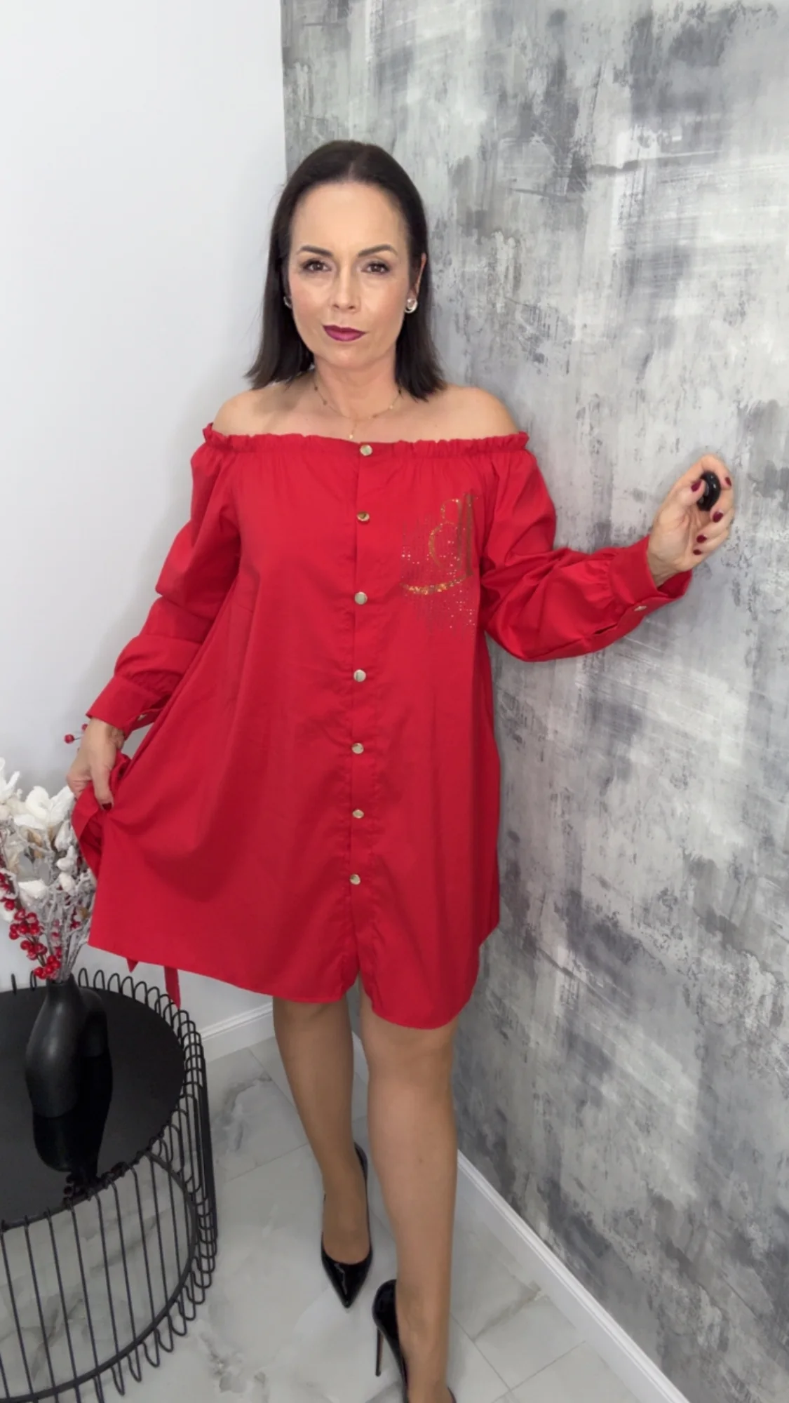 Sukienka Lola Bianka czerwona koszulowa SALE - obrazek 4