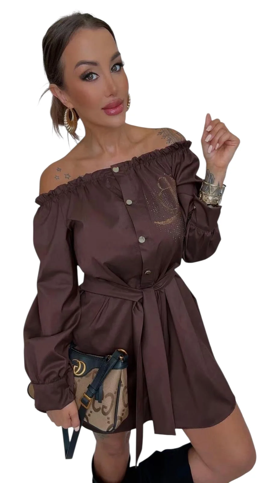 Sukienka Lola Bianka brązowa koszulowa z paskiem