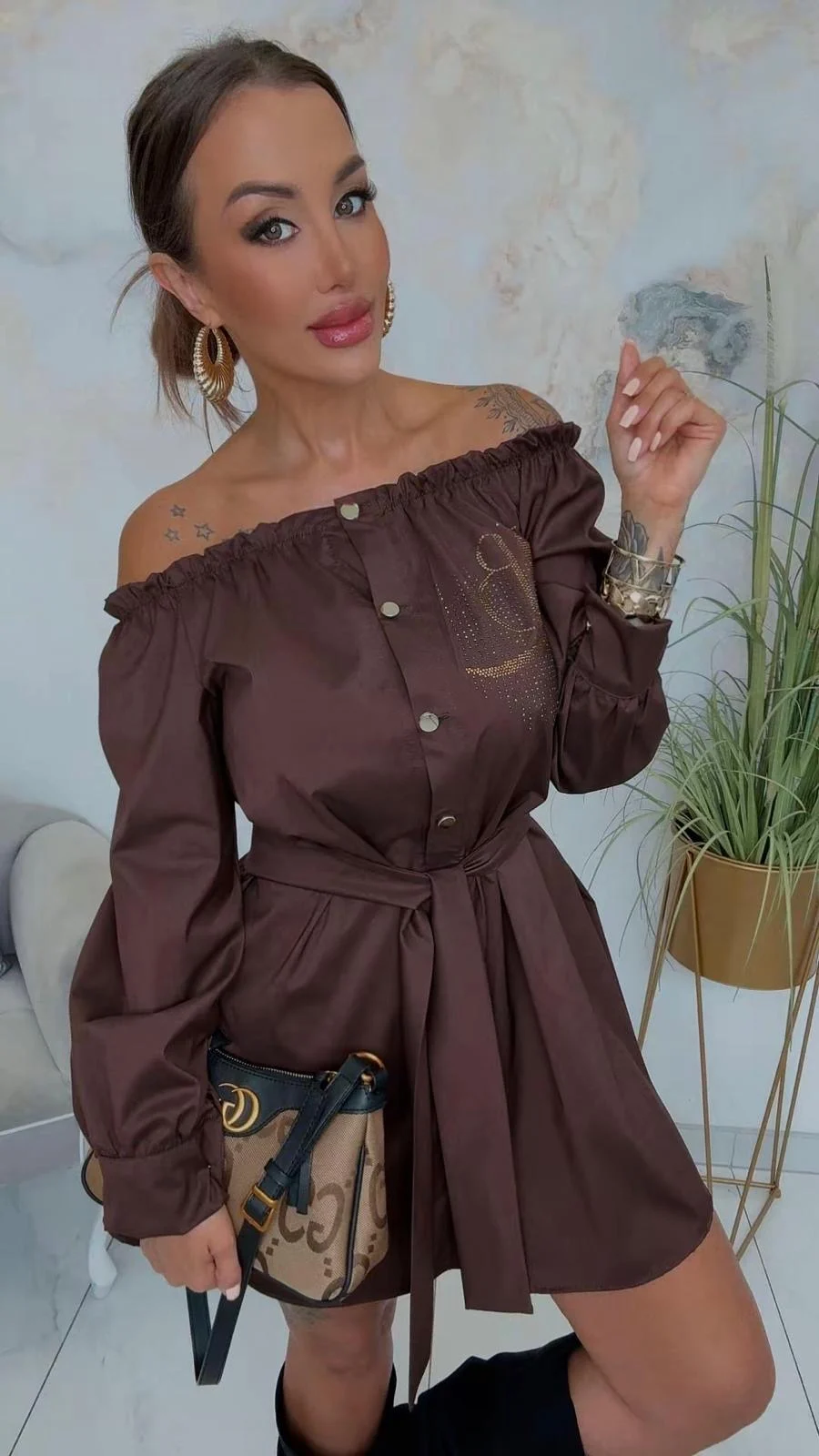 Sukienka Lola Bianka brązowa koszulowa SALE - obrazek 10