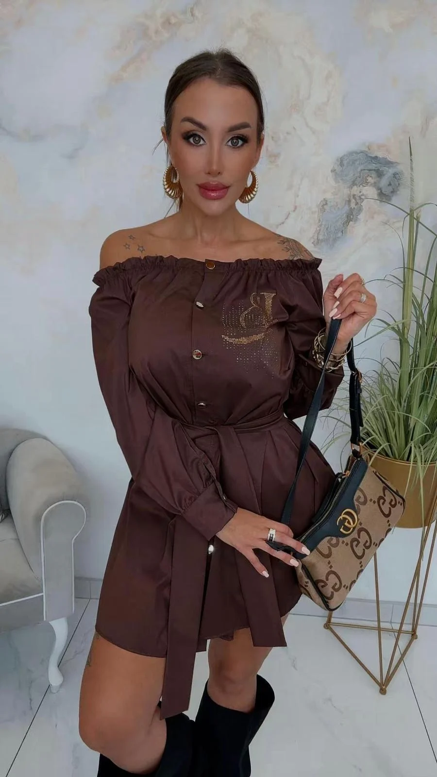 Sukienka Lola Bianka brązowa koszulowa SALE - obrazek 2