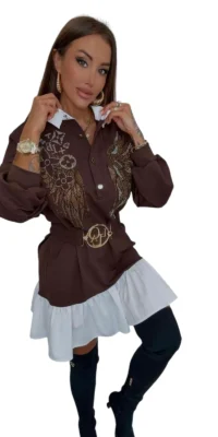 sukienka Lola Bianka koszulowa brązowa