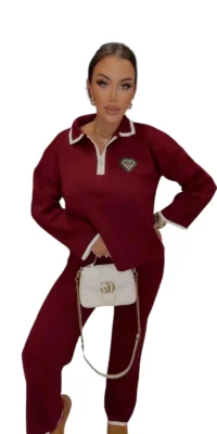 komplet dzianinowy bordowy dres lola bianka