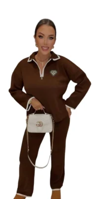 komplet dzianinowy lola bianka brązowy