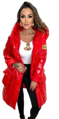 kurtka czerwona lola bianka zimowa płaszczyk pikowany damski