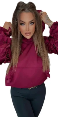 bluza bordowa lola bianka bluz z kapturem