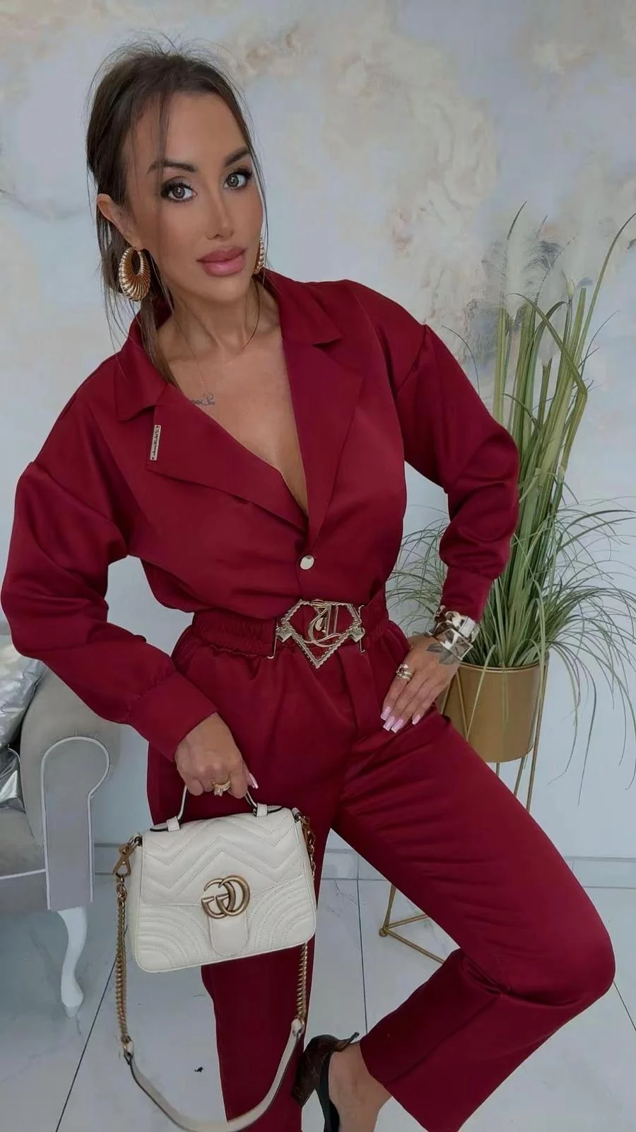 Kombinezon Lola Bianka bordowy elegancki - obrazek 2