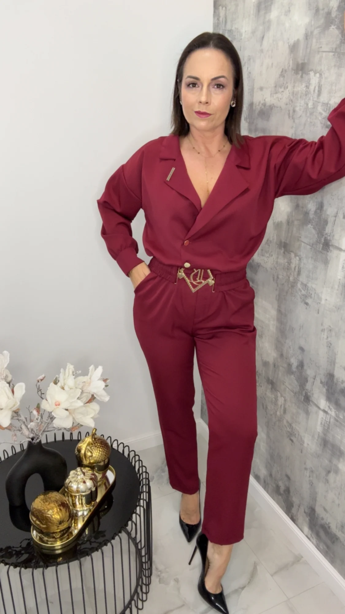 Kombinezon Lola Bianka bordowy elegancki - obrazek 4