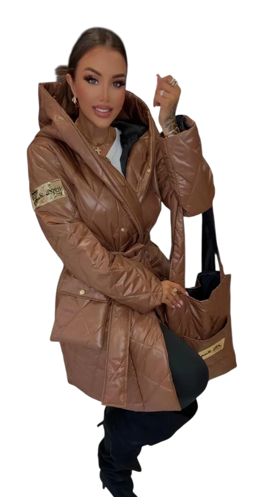 kurtka jesienna lola bianka płaszczyk pikowany kamelowy