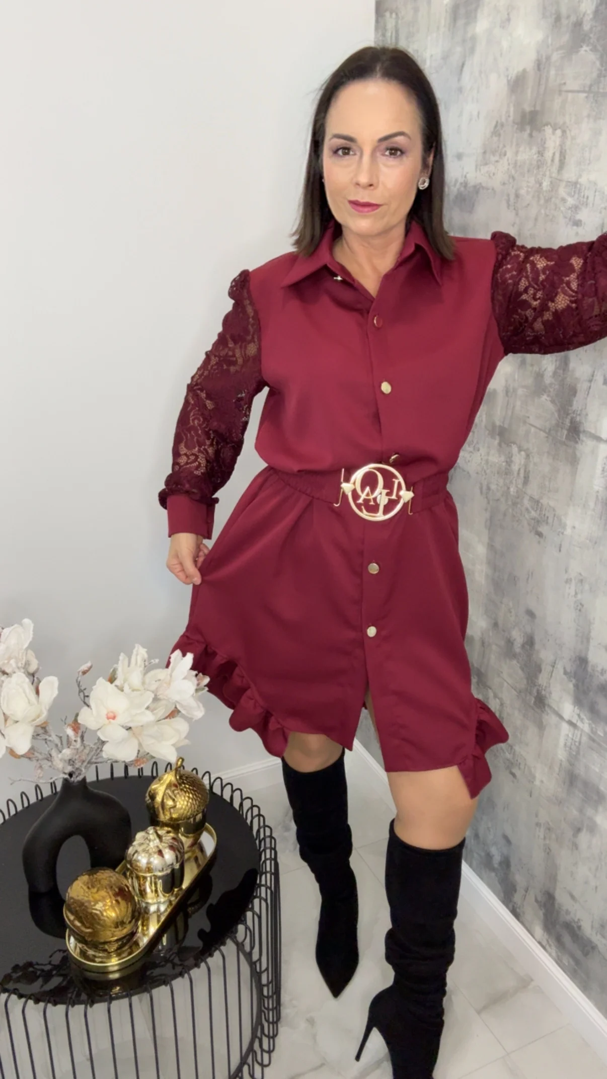 Sukienka Lola Bianka bordowa elegancka - obrazek 4