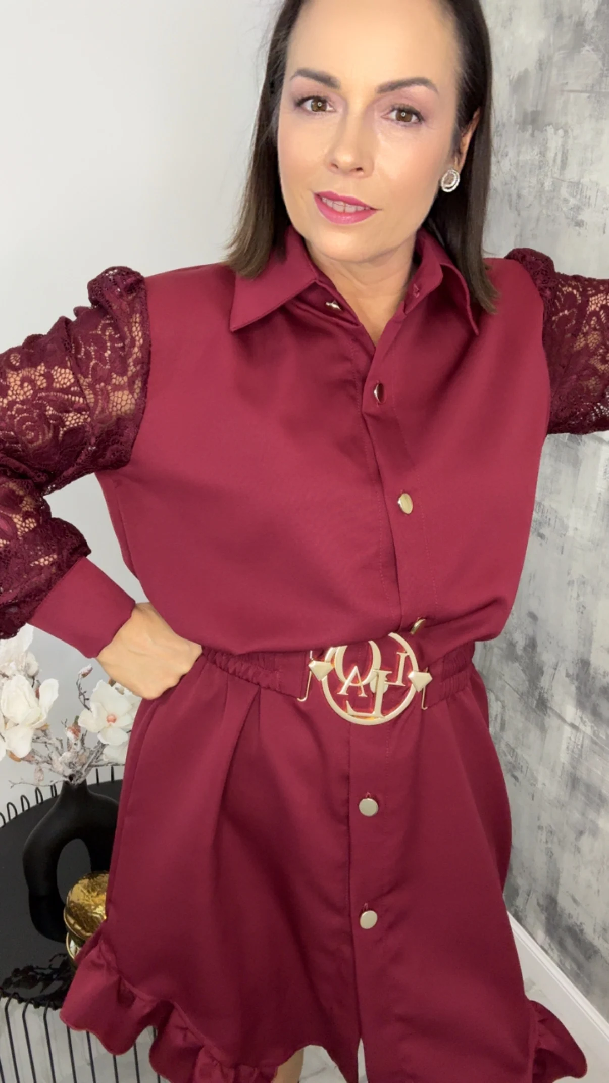 Sukienka Lola Bianka bordowa elegancka - obrazek 5