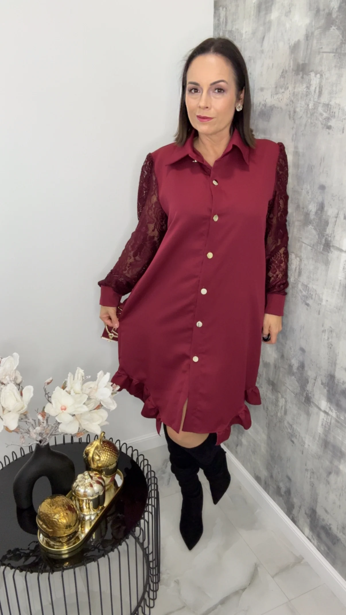 Sukienka Lola Bianka bordowa elegancka - obrazek 6