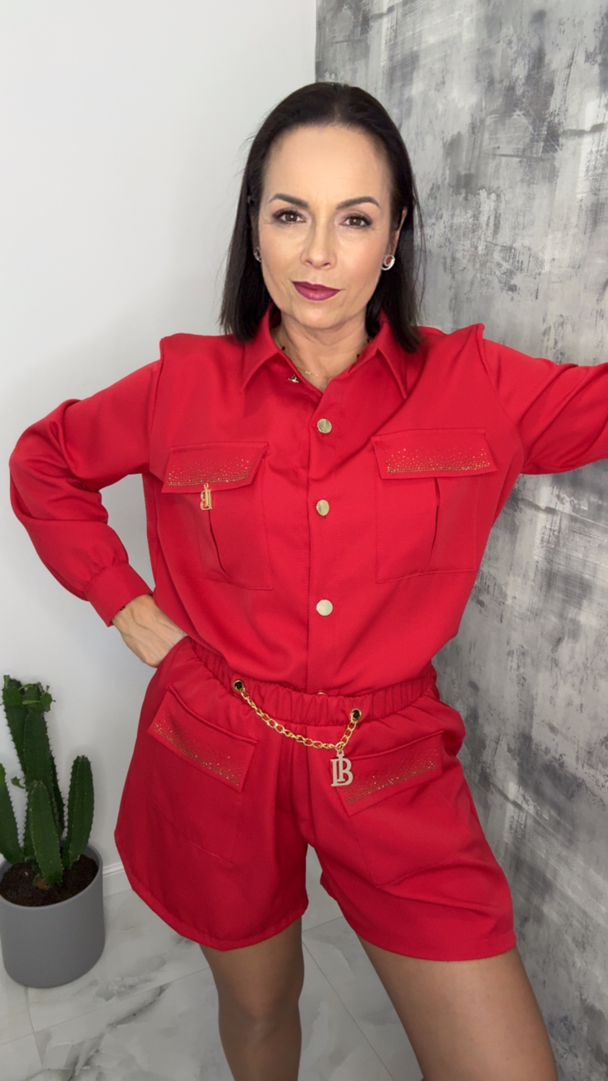 Komplet Lola Bianka czerwony koszula spodenki - obrazek 3