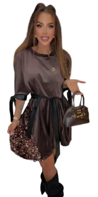 sukienka welurowa brązowa Lola bianka