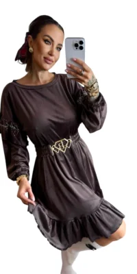 Sukienka Lola Bianka brązowa welurowa