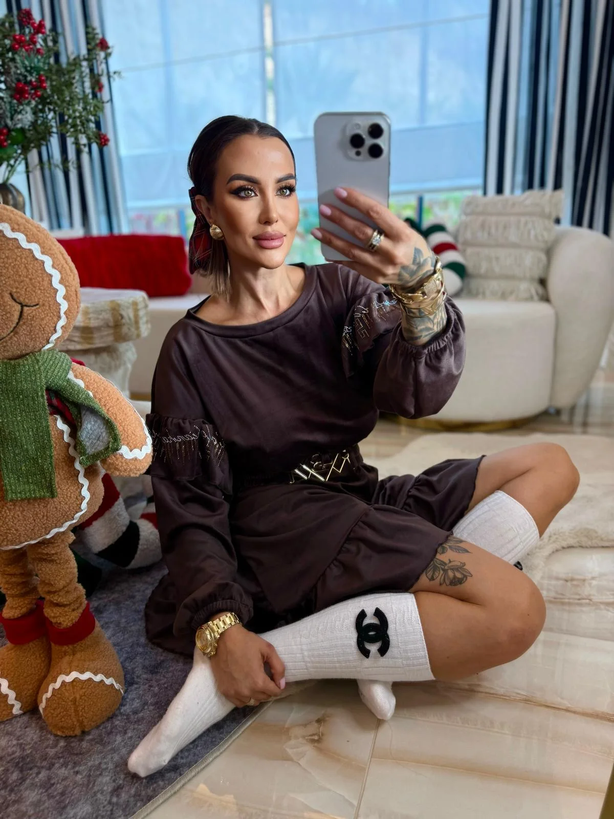 Sukienka Lola Bianka brązowa welurowa - obrazek 2