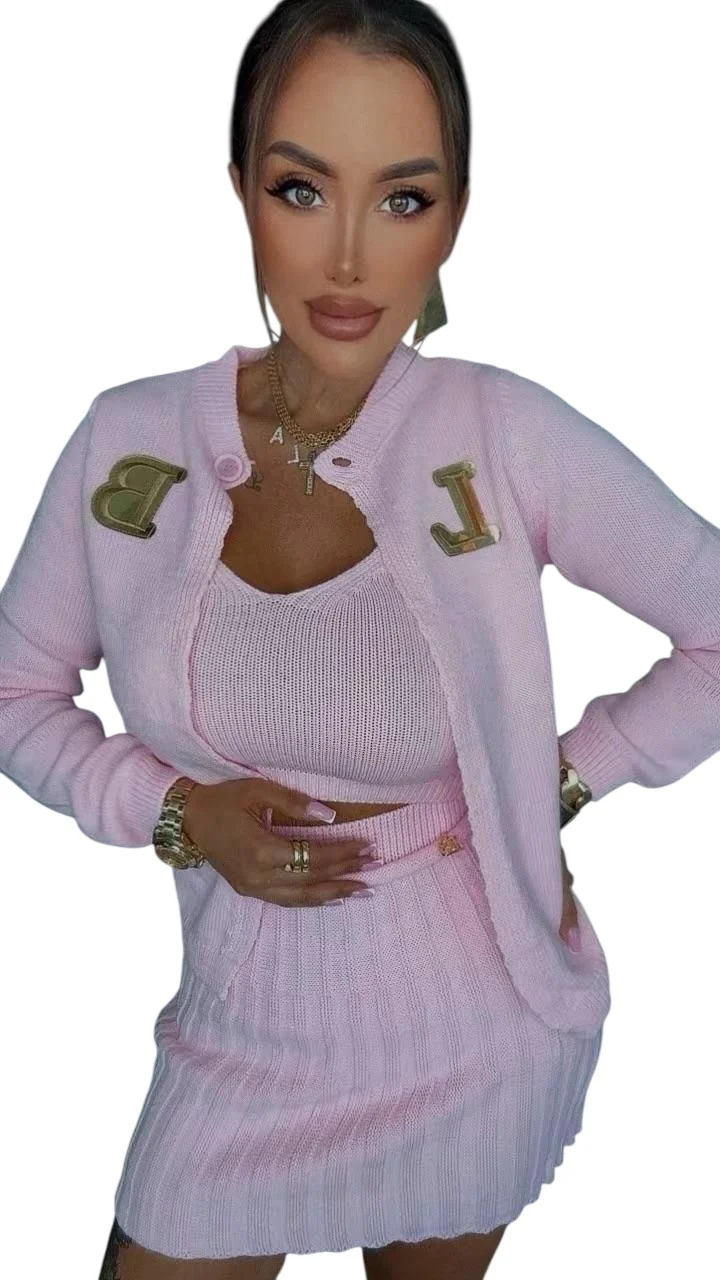 komplet różowy dzianinowy lola bianka